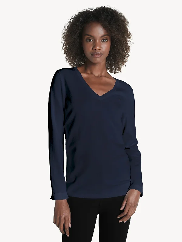 Tommy Hilfiger Essential Solid V-Neck Sweater - Women Fitted Loose Oversized