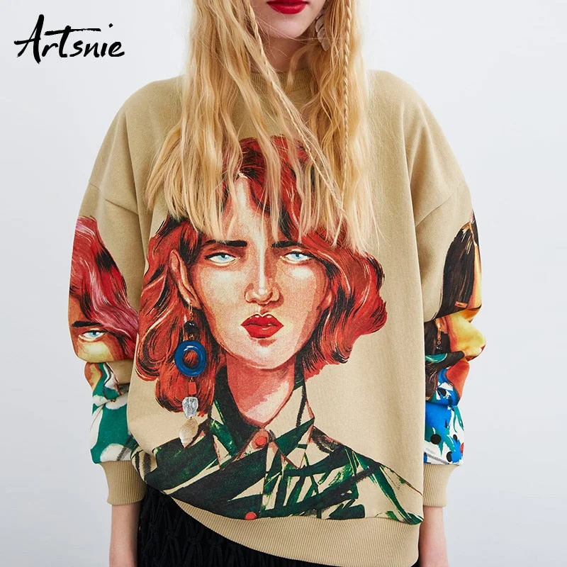 women O-neck long sleeve pullover knitted over-sized hoodie sweatshirts Bell Sleeve Stylish