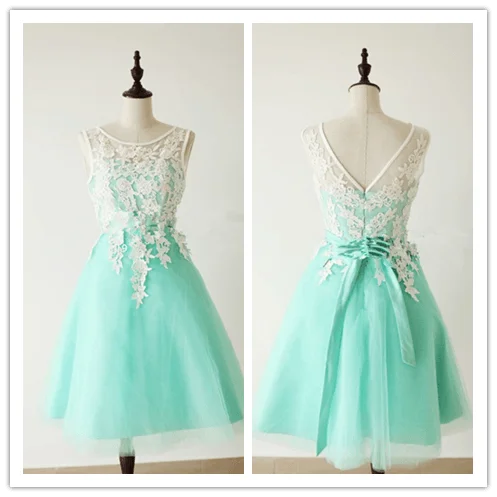 Mint Green Lace Cute Homecoming Dresses Prom Dresses