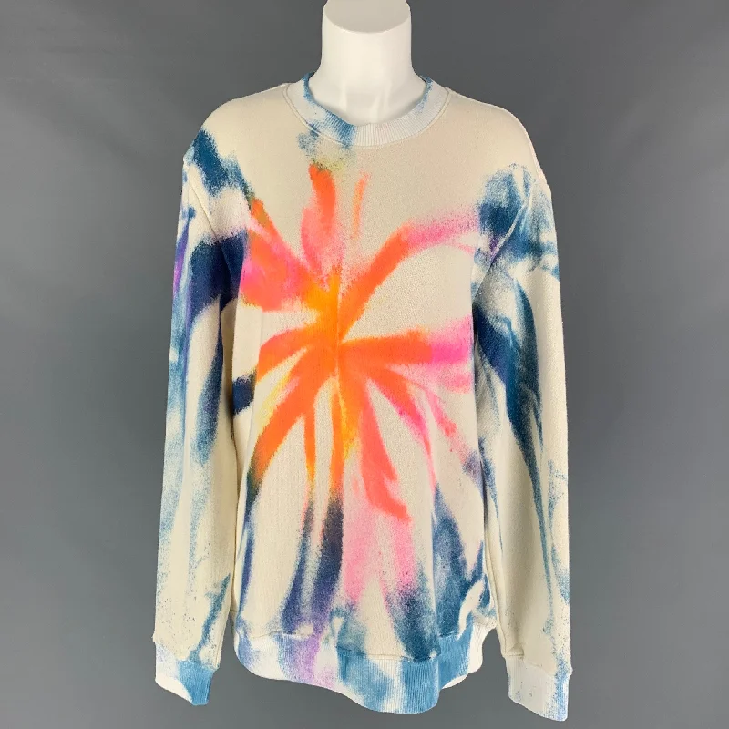 THE ELDER STATESMAN Size S Multi-Color Spinner Tie Dye Cotton Cashmere Pullover Sarouel Sleeve Pullover