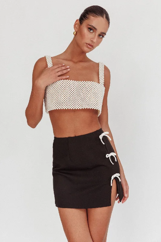 Kylah Crop Top Pearl Mesh Blend Leather Blend Suede Blend