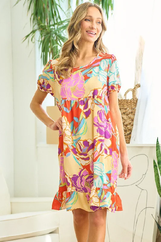 Lovely Melody Wildflower Dress in Taupe/Red