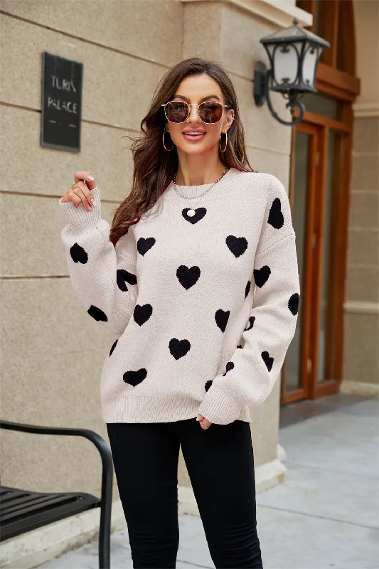 Winter Valentine'S Day Love Heart Print Pullover Women Knitted Sweater Spaghetti Sleeve Top