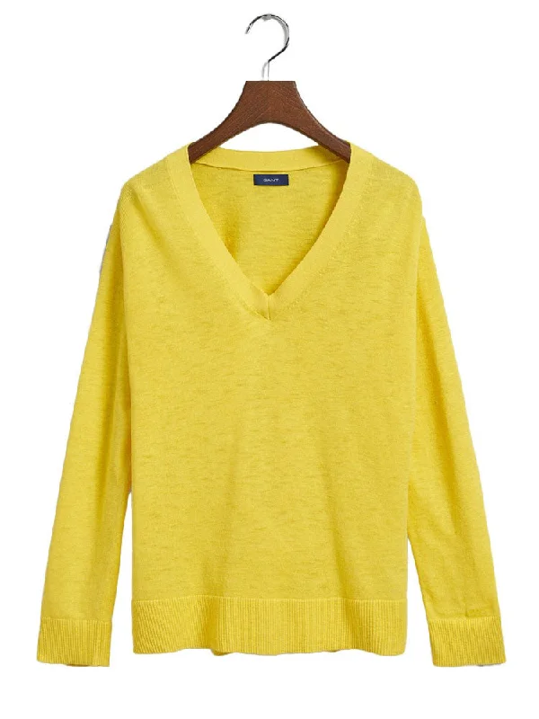 Linen Blend V-Neck Sweater - Canary Yellow Faux Fur Fabric Real Fur Fabric Shearling Fabric Linen Blend V-Neck Sweater - Canary Yellow Faux Fur Fabric Real Fur Fabric Shearling Fabric