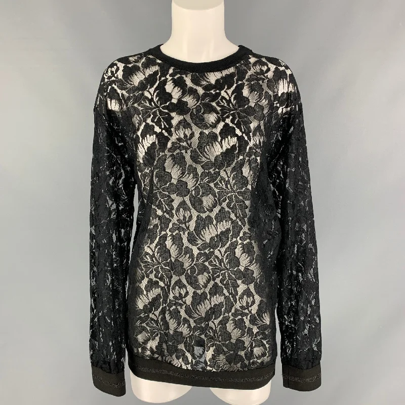 STELLA McCARTNEY Size S Black Lace Cotton & Polyamide Crew-Neck Pullover Wrist Length Sleeve