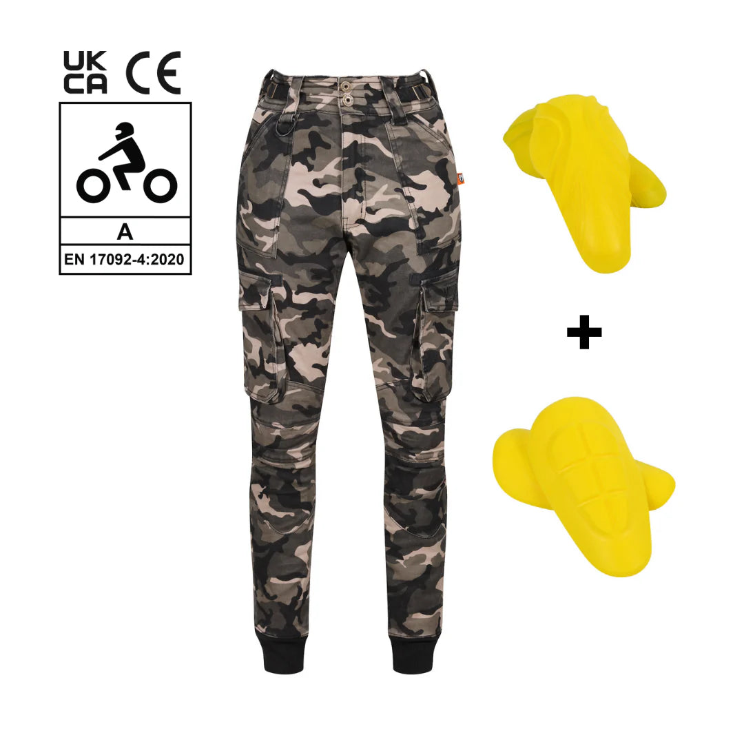 MotoGirl Lara Cargo Camo Trousers Trousers Prom Sequined