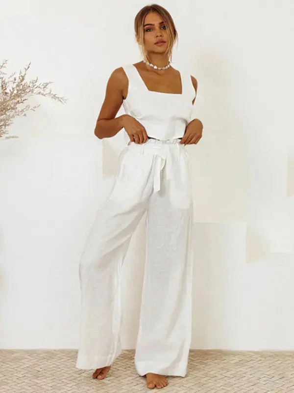 Blue Zone Planet | Ladies Vest Sleeveless Trousers Loose Suit Suit Trousers Elastic Waist Soft