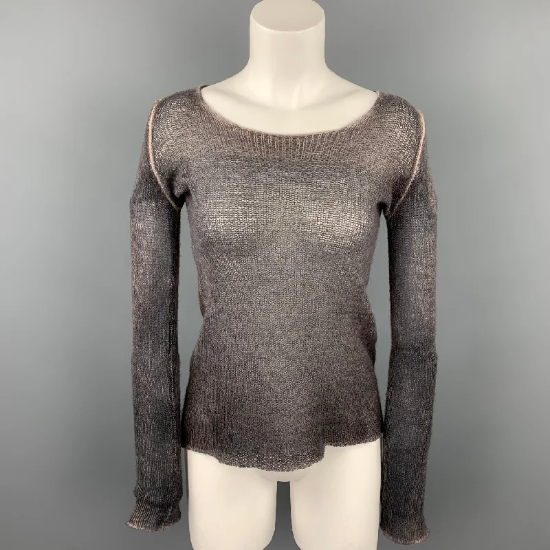 AVANT TOI Size S Grey & Purple Knitted Cashmere Scoop Neck Pullover Surplice Neck Pullover