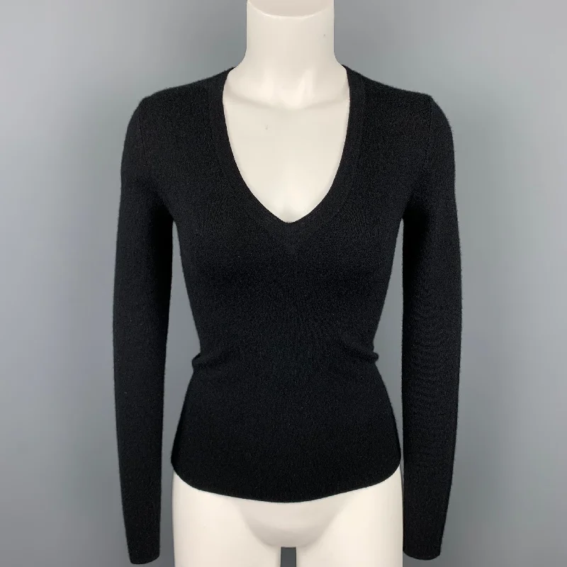 MICHAEL KORS Size XS Black Cashmere V-Neck Pullover Sweater Box Sleeve Comfort