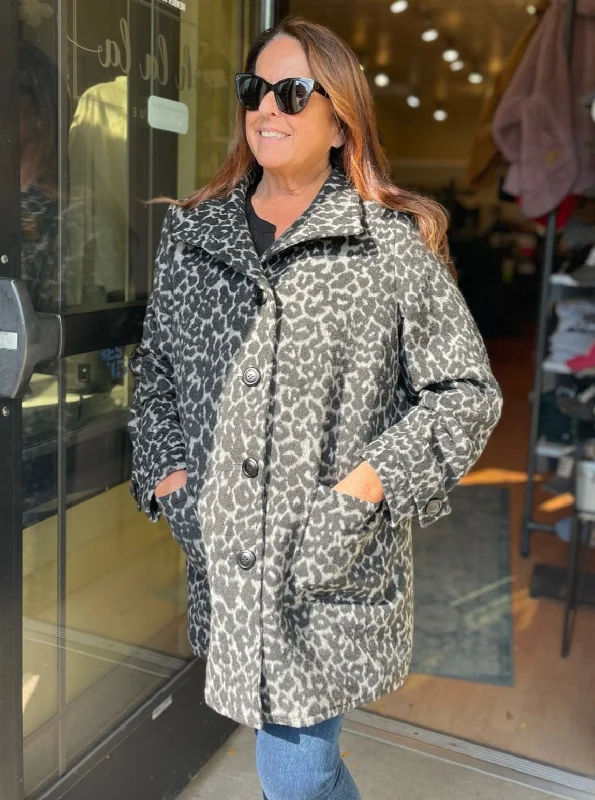 Animal Plaid Jacket [C6104-Charcoal] Front Pockets Side Pockets Patch Pockets