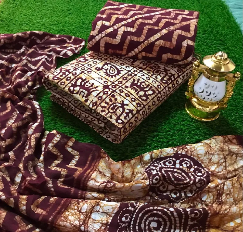 Cotton Hand Blocked Wax Batik Dress Material (Unstitched)