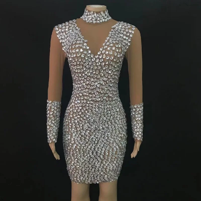 Nude rhinestone dress