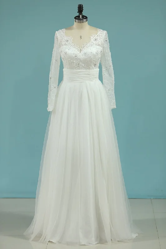 Long Sleeves V Neck Prom Dresses Sheath Chiffon With Applique Pick Up Tulle Skirt