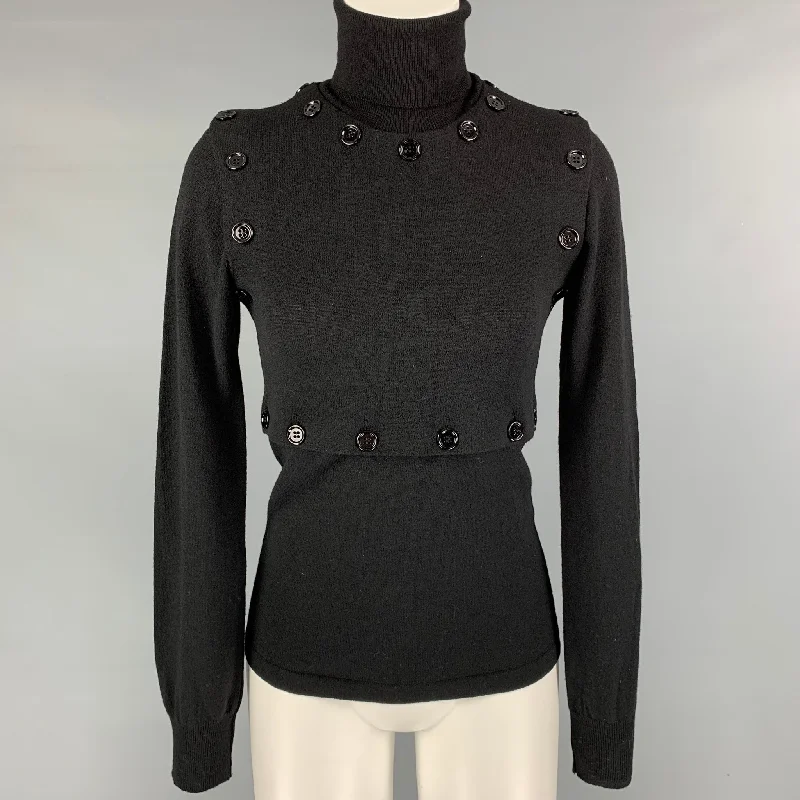DOLCE & GABBANA Size 4 Black Virgin Wool &  Polyester Solid Pullover Ruffle Sleeve Feminine