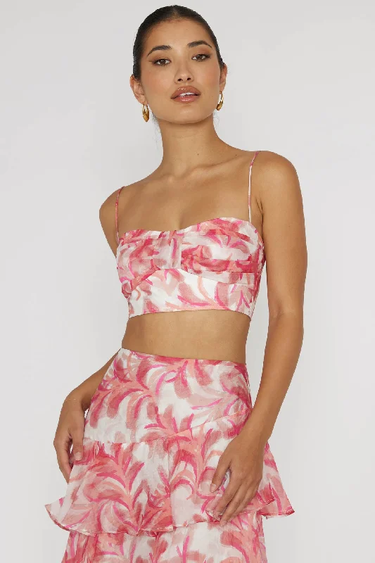 Veda Pleat Crop Top Floral Pink Polka Dot Checkered Tartan