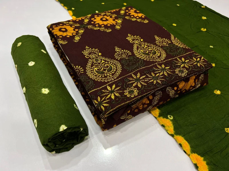 Cotton Kasab work Hand Blocked Batik and bandhani Dress Material