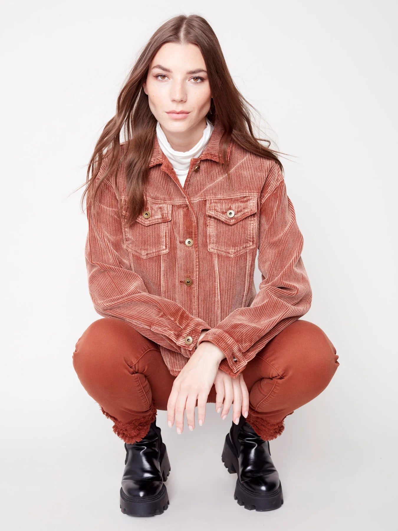 Washed Out Corduroy Jacket [Cinnamon-C6252] Snapped Jacket Toggled Jacket Drawstring Jacket