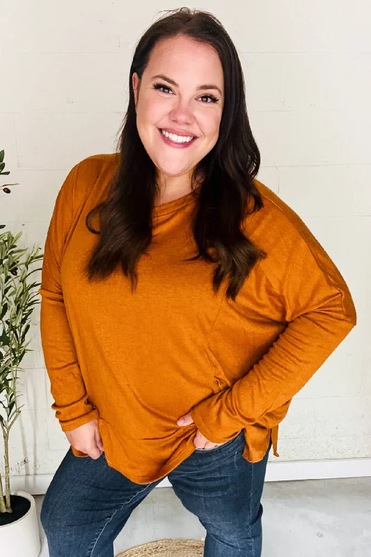 Rust Hacci Dolman Pocketed Sweater Top Mesh Fabric Canvas Fabric Denim Fabric