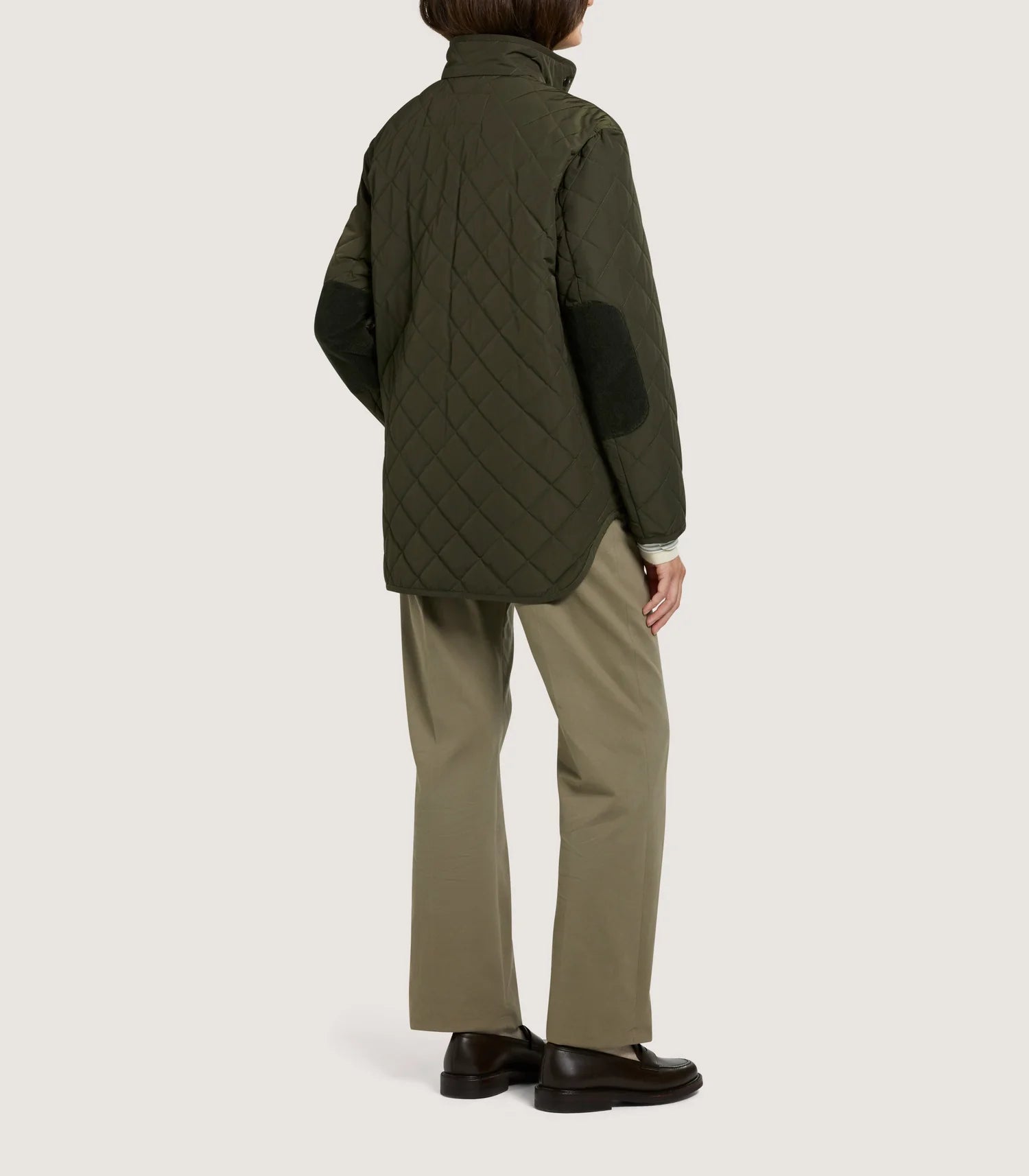 Women's Dark Olive Quilted Purdey Jacket Knit Fabric Woven Fabric Fleece Fabric