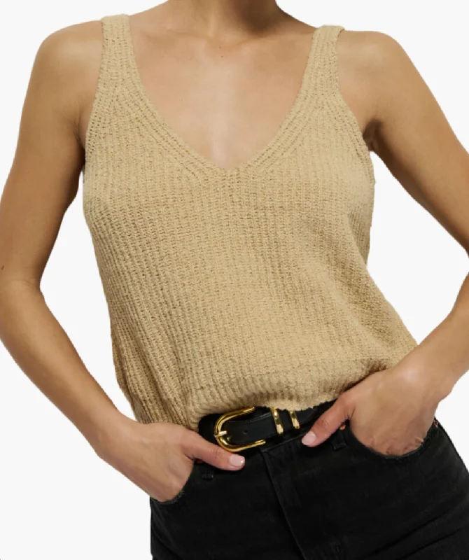 CECE SWEATER TANK IN WARM SAND Print Jacquard Patchwork