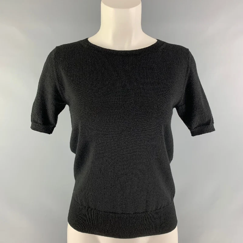 SOFIE D'HOORE Size 4 Black Wool Solid Pullover Three Quarter Sleeve