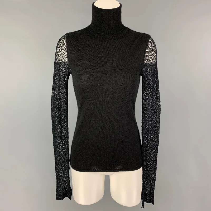 RALPH LAUREN Collection Size M Black Cashmere Silk Turtleneck Pullover Leg Sleeve Comfort