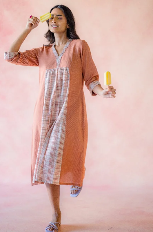 Indian Summer Rust Handloom Dress | Ray-ethnic