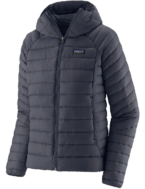 Patagonia W's Down Sweater Hoody Smolder Blue Ribbed Striped Patterned