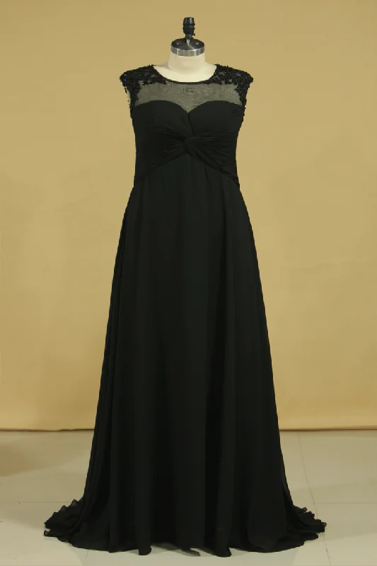 Plus Size Black Evening Dresses A Line Scoop Cap Sleeves Chiffon With Applique And Beads Plus Size Black Evening Dresses A Line Scoop Cap Sleeves Chiffon With Applique And Beads