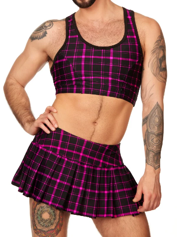Plaid Crop Top Mesh Blend Leather Blend Suede Blend