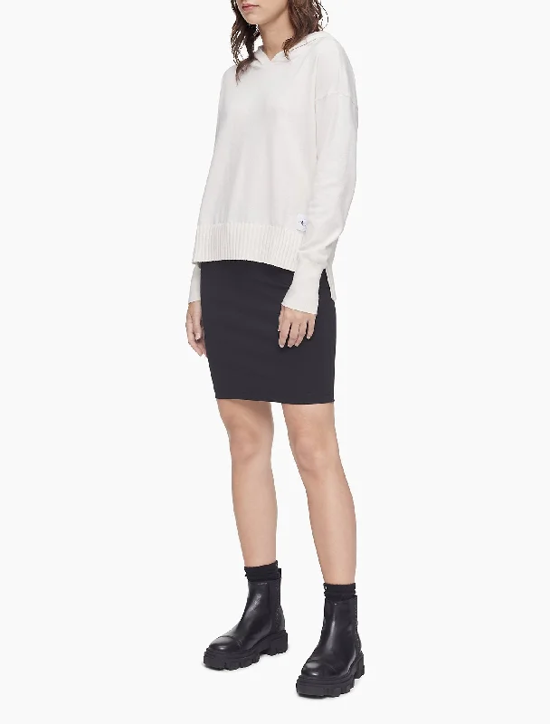 Calvin Klein Monogram Logo Patch Hooded Sweater - Women Wool Sweater Cotton Sweater Cashmere Sweater Calvin Klein Monogram Logo Patch Hooded Sweater - Women Wool Sweater Cotton Sweater Cashmere Sweater