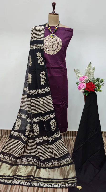 Neck mirror work Batik Work Dress Material