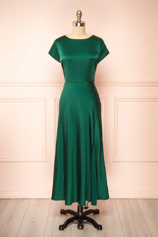 Elyrina Green | Midi Satin Dress w/ Back Opening