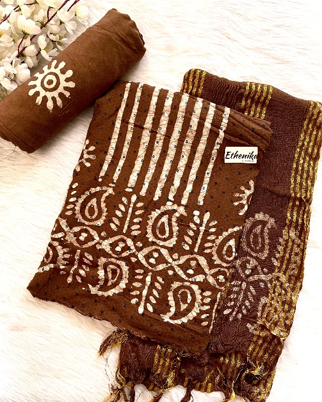 Hand Blocked Wax Batik Dress Material with Fumka work Dupatta (Unstitched)