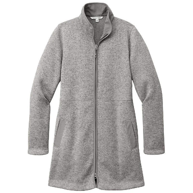 Port Authority Women's Deep Smoke Heather Arc Sweater Fleece Long Jacket Herringbone Houndstooth Plaid Port Authority Women's Deep Smoke Heather Arc Sweater Fleece Long Jacket Herringbone Houndstooth Plaid
