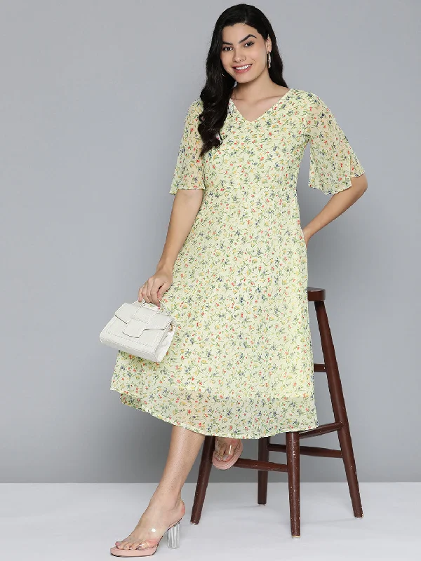 Jompers Women's Floarl print flared georgette dress - Off-White