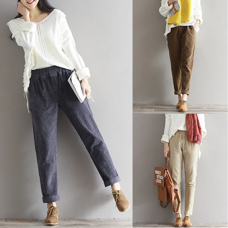 Large Size Women's Art Fan Xian Thin Corduroy Pants Autumn And Winter Loose Casual Trousers Trousers practical durable