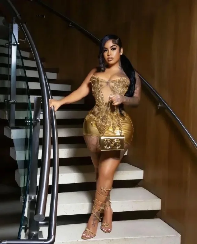 Sexy Gold Birthday Dresses Party Wear Strapless Beading Mini Prom Dress 2024 Backless Clubbing Dress Nightclub Sexy Gold Birthday Dresses Party Wear Strapless Beading Mini Prom Dress 2024 Backless Clubbing Dress Nightclub
