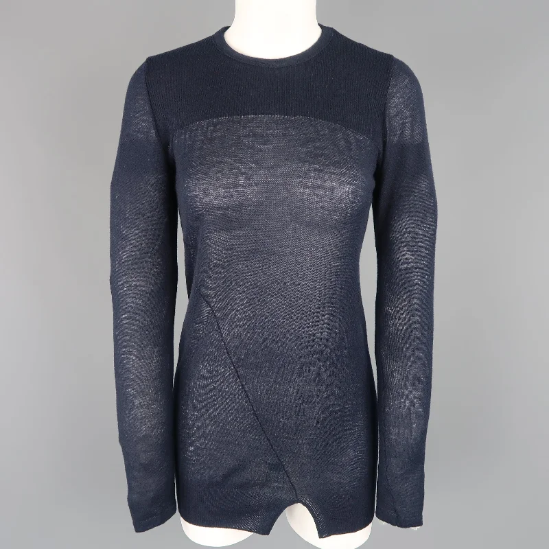 ISABEL MARANT Size L Navy Cashmere Sheer Burnout Pullover Flare Sleeve Stylish