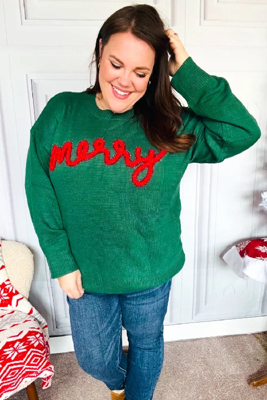 Be Merry Hunter Green Pop Up Lurex Sweater Ribbed Striped Patterned