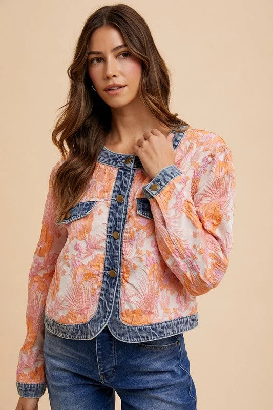 Annie Wear Floral Jacquard Denim Contrast Button Down Jacket Fitted Jacket Loose Jacket Oversized Jacket Annie Wear Floral Jacquard Denim Contrast Button Down Jacket Fitted Jacket Loose Jacket Oversized Jacket