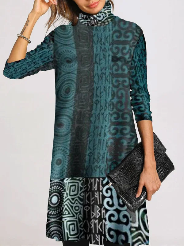 Retro Loose Casual Long Sleeve High Floral Dress