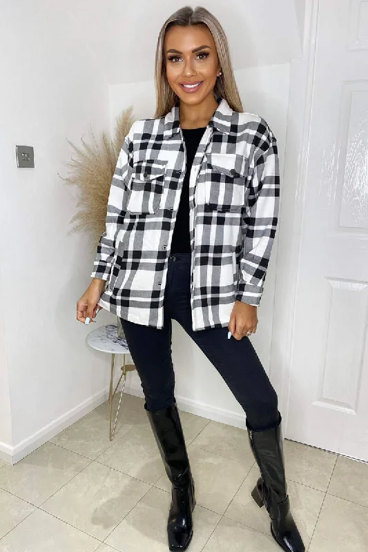 Black and White Checked Shirt Jacket