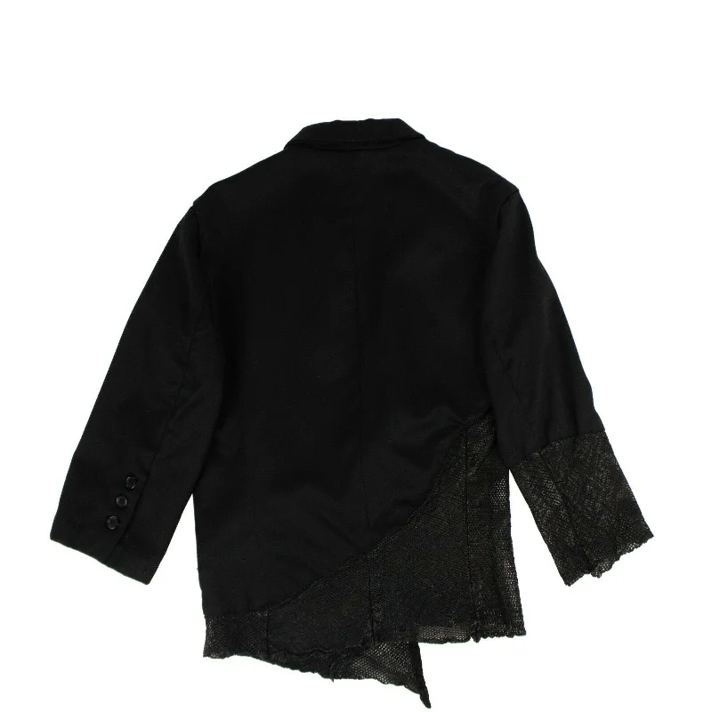 Black Gabardine And Leather Cropped Blazer