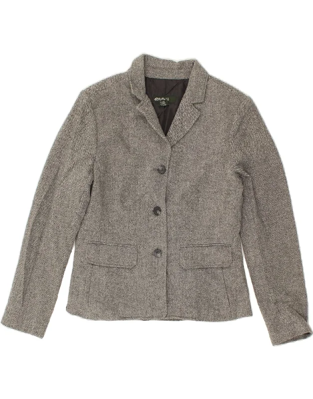 EDDIE BAUER Womens 3 Button Blazer Jacket US 12 Large Grey Herringbone