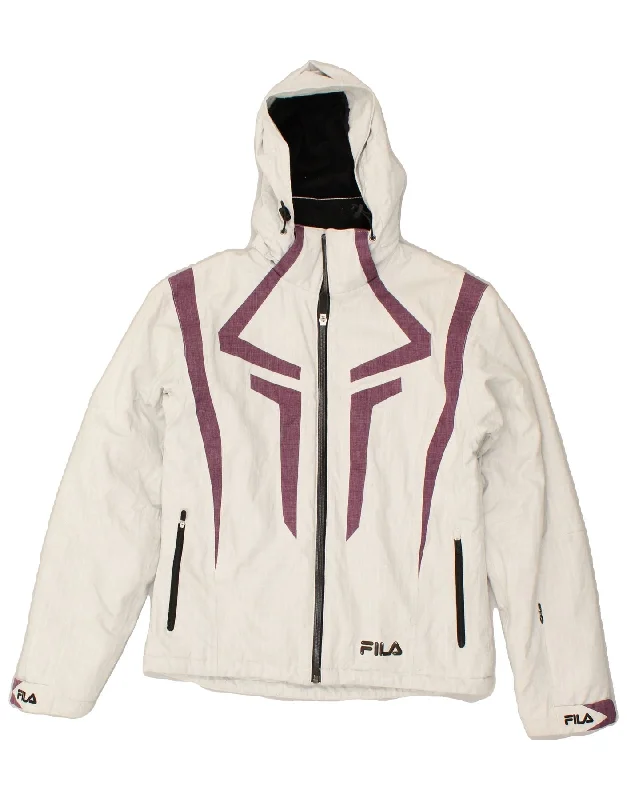 FILA Womens Hooded Windbreaker Jacket UK 12 Medium White Striped Polyester