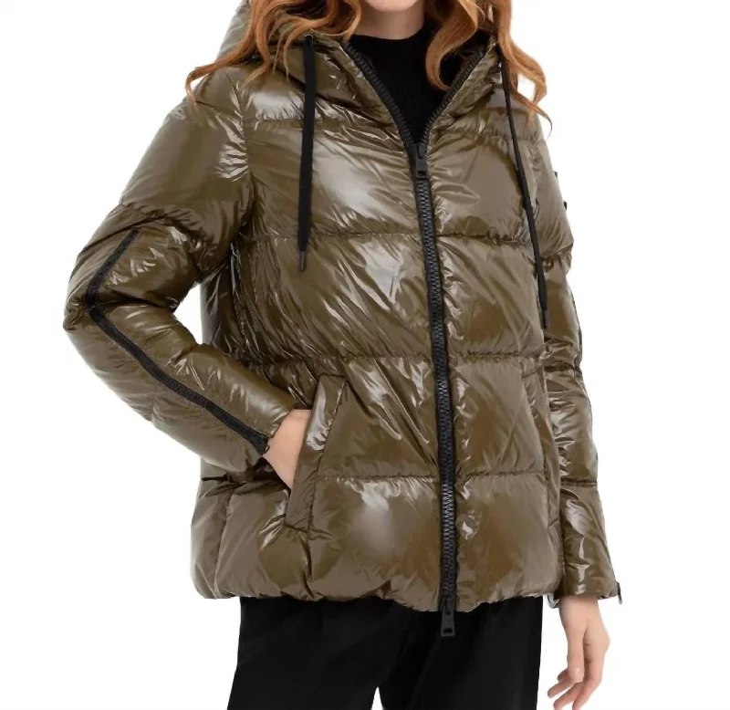 Glossy Down Jacket In Olive