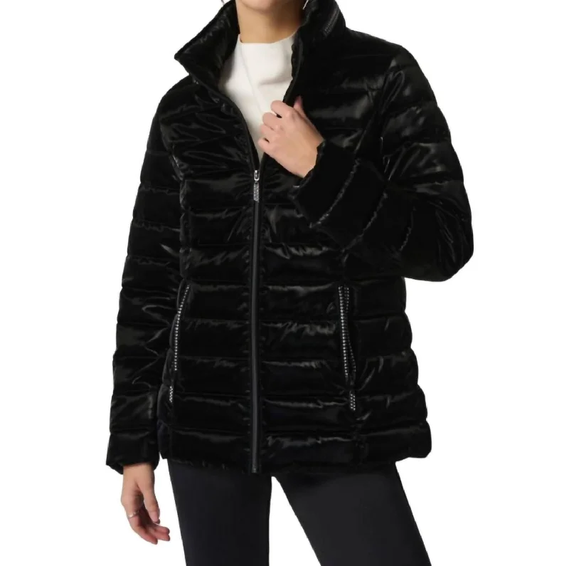 Metallic Puffer Jacket In Black