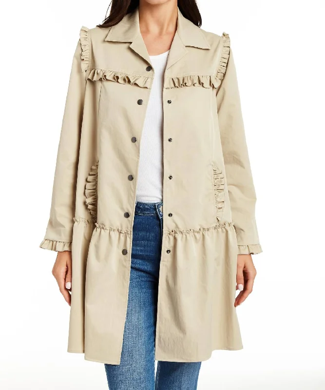 Shelly Ruffle Trench In Khaki