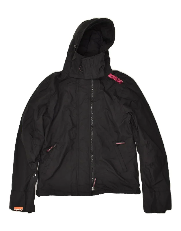 SUPERDRY Womens Hooded Windbreaker Jacket UK 16 Large Black Nylon